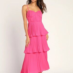 Lulu's Cascading Crush Hot Pink Tiered Midi Dress